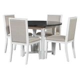 Merax 5-Piece Extendable Dining Table and 4 Upholstered Chairs, Round Oval Dining Table Set for 4, Wood MDF Kitchen Table Set with Removable Leaf for Dining Room, 42" to 58" (Grey+White) Merax