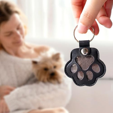Sakinre Pet Memorial Gifts for Cat Dog, Cute Leather Paw Keychain, Pet Hair Keepsake Keyring for Bag Purse Keys Backpack, Paw Charm Pendant Key Holder for Pet Lover (Light Brown) Sakinre