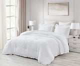 Chezmoi Collection Nora White Comforter Set Full Size 3-Piece Fluffy Soft Stone-Washed Ruffled Shabby Chic Bedding for All Season Chezmoi Collection