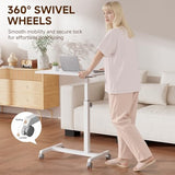GTPLAYER Small Standing Desk, 24 Inches Mobile Foldable Rolling Laptop PC Table with Lockable Casters, Adjustable Height Overbed Bedside Table Computer Workstation for Home Office, White GTPLAYER