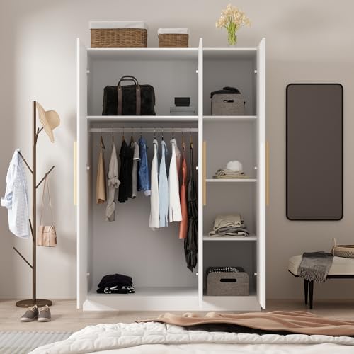 MOUMON Armoire Wardrobe with 3 Doors and Shelves, Armoire Wardrobe Closet with Hanging Rod, Armoire Closet for Bedroom White (47.2”W x 18.9”D x 70”H) - WoodArtSupply