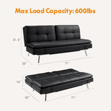Modern Leather Convertible Folding Futon Couch Sofa Bed Adjustable Pillow Top Arm Memory Foam Couch Double Loveseat Sofa for Compact Living Space,Dorm,Game Studio,Apartment,Bedroom (Black PU) Klwenas Maec
