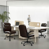 NEO CHAIR Office Desk Computer Chair Ergonomic Executive Mid-Back Leather Gaming Chair with Adjustable Flip-Up Armrests Wheels Swivel for Home Study Task (Brown) NEO CHAIR