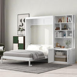 SOFTSEA Full Size Murphy Bed with Multiple Storage Shelves, Wood Wall Cabinet Bed Frame with Storage, Farmhouse Murphy Bed Fame, Can Be Folded into a Cabinet, White SOFTSEA
