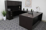 Boss Office Products Holland Executive U-Shape Desk with File Storage Pedestal and Hutch, 66", Mocha Boss Office Products