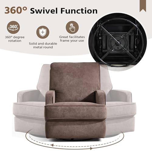 ANJ 360° Swivel Rocker Recliner Chair for Adults, Classic Manual Glider Recliners with Overstuffed Backrest, Upholstered Rocking Reclining Sofa Chair for Living Room, Brown