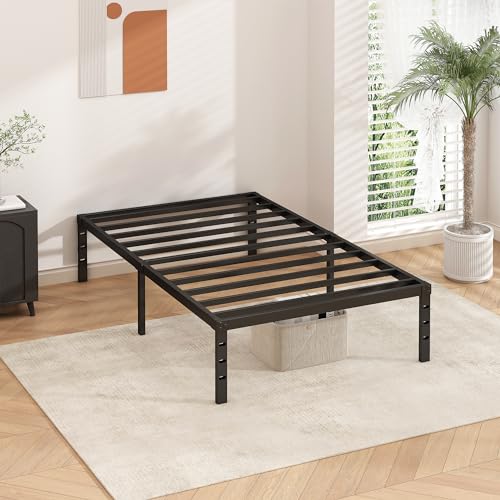 HLIPHA Metal Platform Bed Frame 18 Inch Tall,No Box Spring Needed,Twin Size Bed with Heavy Duty Strong Support Slats,Easy to Assemble,Black HLIPHA