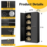 SteeLoong Kitchen Pantry Cabinet,71”Black Metal Pantry Storage Cabinet with Doors and 4 Adjustable Shelves,Kitchen Cabinet with 2 Gold Handles,Tall Cabinet for Livingroom,Pantry, Bathroom SteeLoong