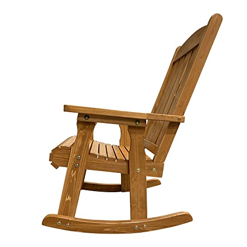 Wooden Rocking Chair with Comfortable Backrest Inclination, High Backrest and Deep Contoured Seat, Solid Fir Wood, Heavy Duty 600 LBS, for Both Outdoor and Indoor, Backyard, Porch and Patio - WoodArtSupply