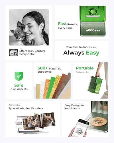 xTool F1 Lite Laser Engraver, 4000mm/s Lightning Speed Portable Laser Engraving Machine, Ultra HD Engraver for Wood, Leather, Acrylic, Glass, and More xTool