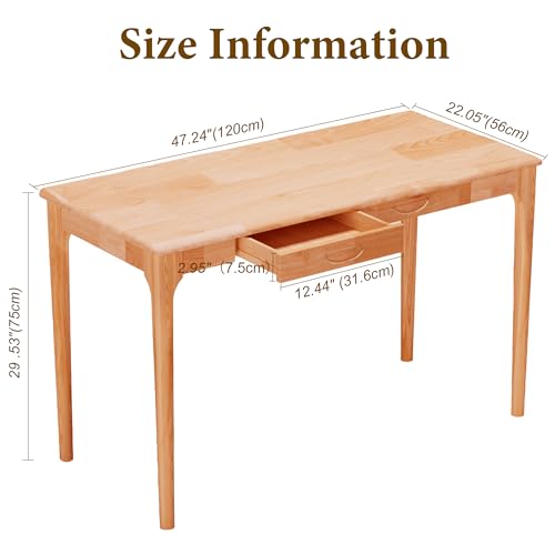 SHILAIYUNZ 40" Solid Wood Desk with Drawers, Small Home Office Writing Wooden Desk, Gaming & Computer Desk for Bedroom, Work Study Table for Small Space(Beech,40Inch) SHILAIYUNZ