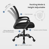 DUMOS Office Desk Chair - Ergonomic Mid Back with Lumbar Support & Rocking Mode, Height Adjustable with Fixed Armrest, Storage Back for Computer, Gaming, Conference, Meeting, 360° Swivel, Black DUMOS