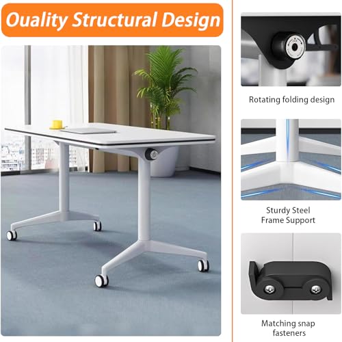 BTTBAOM White Folding Conference Table Bussiness Conference Room Tables with Flip-Top Design & Silent Wheels Portable for Trainings Offices Seminar Rooms (2pack, 47.3" D X 23.6" W X 29.5" H) BTTBAOM