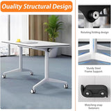 BTTBAOM White Folding Conference Table Bussiness Conference Room Tables with Flip-Top Design & Silent Wheels Portable for Trainings Offices Seminar Rooms (2pack, 47.3" D X 23.6" W X 29.5" H) BTTBAOM