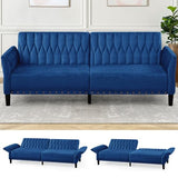 Lesofair 77” Velvet Sofa Bed with Adjustable Armrests and Backrests,Tufted Convertible Futon Couch with Nailhead Trim, Loveseat Modern Velvet Sleeper Sofa for Living Room,Bedroom,Office,Blue Lesofair