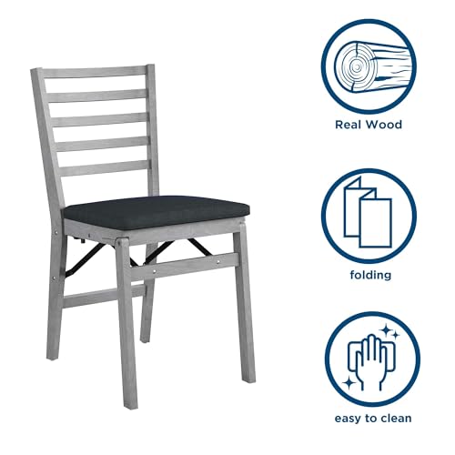COSCO Contoured Back Wood Folding Chair, 2-Pack, Gray Wash COSCO