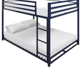 DHP Miles Low Metal Bunk Bed Frame for Kids, With Built-in Ladder, High Guardrail and Metal Slats, Floor Bed Bottom Bunk, No Boxspring Required, For Small Spaces, Full-Over-Full, Blue DHP