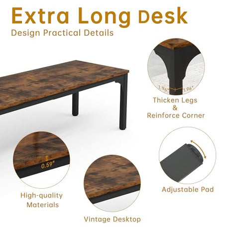 Trggivs 6.56 FT Conference Table, Super Sturdy Large Rectangle Meeting Seminar Table for 8 Person, Long Business Tables (Brown, 1PC) Trggivs
