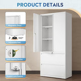 DEVAISE 71" Metal Storage Cabinet, 2-Drawer Lateral File Cabinet, Adjustable Shelves & Doors, White Garage Storage Cabinet, Heavy Duty Tall Cabinet for Home Office, Garage Organization DEVAISE