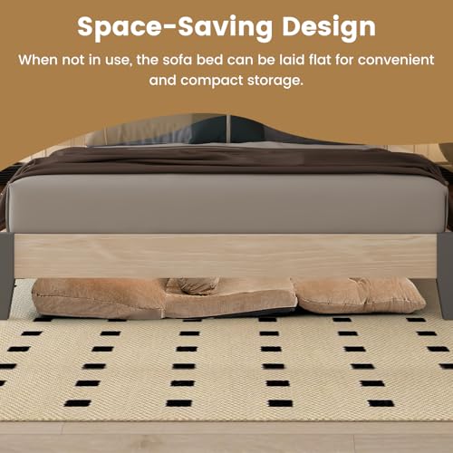 KOMFOTT Foldable Floor Lazy Sofa with 2 Pillows, 6-Position Adjustable Reclining Sofa Sleeper Bed, Convertible Futon Couch Bed, Floor Couch Lounge for Relaxing, Reading, Playing, Gaming (Coffee) KOMFOTT