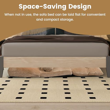 KOMFOTT Foldable Floor Lazy Sofa with 2 Pillows, 6-Position Adjustable Reclining Sofa Sleeper Bed, Convertible Futon Couch Bed, Floor Couch Lounge for Relaxing, Reading, Playing, Gaming (Coffee) KOMFOTT