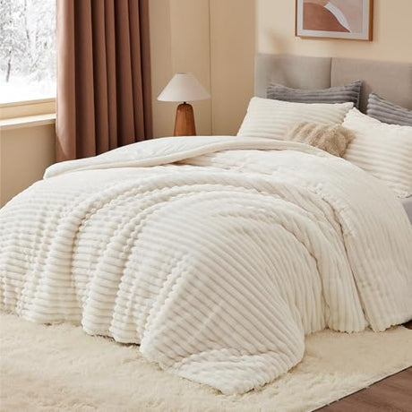 BEDELITE Fleece Twin Comforter Set -Super Soft & Warm Fluffy Cream White Bedding, Luxury Fuzzy Heavy Bed Set for Winter with 1 Pillow case BEDELITE