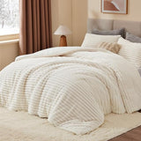 BEDELITE Fleece Full Comforter Set -Super Soft & Warm Fluffy Cream White Bedding, Luxury Fuzzy Heavy Bed Set for Winter with 2 Pillow Cases BEDELITE