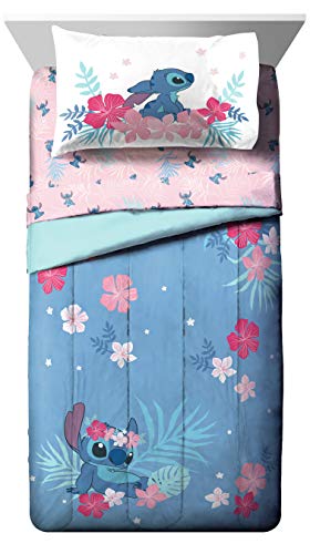 Jay Franco Disney Lilo & Stitch Twin Comforter Set, 5 Piece Bed in a Bag Includes Reversible Comforter & Sheet Set - Kids Bedding for Girls - Soft Fade Resistant Microfiber Jay Franco