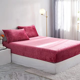 YASMENG Extra Soft Wine Red Velvet Plush Fitted Sheet Twin Size with 16” Deep Pocket, Warm Luxury Single Fitted Sheet Only for Fall Winter Spring, Fuzzy Flannel Fleece Mattress Protector Cover YASMENG