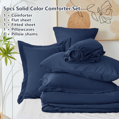 CozyLux Twin Comforter Set Navy Blue, 5 Pieces Bed in a Bag Twin Comforter Set with Sheets, All Season Bed Sets with Down Alternative Comforter, Fitted Sheet, Flat Sheet, Pillow Sham and Pillowcase CozyLux