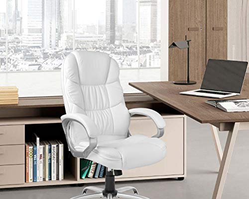 Office Chair Computer High Back Adjustable Ergonomic Desk Chair Executive PU Leather Swivel Task Chair with Armrests Lumbar Support (White) FDW