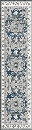 Yanlaza Boho Rug Runners 2x8,Narrow Long Hallway Runners,Kitchen Carpet Non Slip Washable,Rubber Backed Area Rugs for entryway Indoor Bedroom Bedside Farmhouse Laundry Bathroom (Blue, 2'x8') Yanlaza