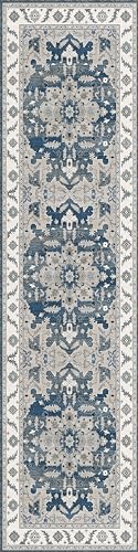 Yanlaza Boho Rug Runners 2x8,Narrow Long Hallway Runners,Kitchen Carpet Non Slip Washable,Rubber Backed Area Rugs for entryway Indoor Bedroom Bedside Farmhouse Laundry Bathroom (Blue, 2'x8')