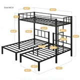Mixcous Triple Bunk Bed Twin XL Over Twin & Twin, Heavy Duty Metal Bed Convertible to 3 Beds for Teens & Adults, Bunk Bed Frame with Adjustable Ladder, Noise-Free, Ideal for Space-Saving Needs, Black Mixcous