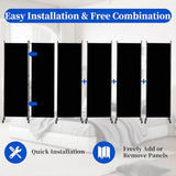 Room Divider 6FT Room Partition with Lockable Wheels, (Thicked Metal Base) Room Dividers, Freestanding Indoor Folding Privacy Screens, Portable Fabric Wall Divider for (Black, 132"- 6 Panel) JVVMNJLK