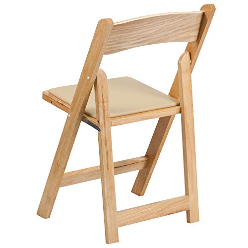EMMA + OLIVER 2 Pack Natural Wood Folding Chair with Vinyl Padded Seat EMMA + OLIVER