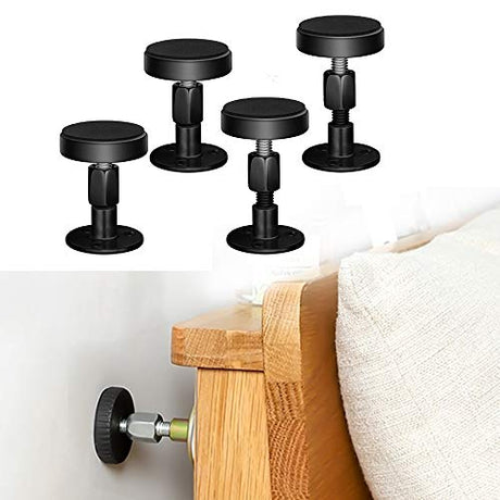 Krisler Adjustable Threaded Bed Frame Anti-Shake Tool, Headboard Stoppers, Bedside Anti Shake Tool for Beds Cabinets Sofas, 4PCs, 30-68mm (Black) Krisler