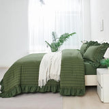 ZSYAYAHA Olive Green Bedding Set King Ruffle Comforter Set with Sheets 5 Pieces Seersucker Bed in A Bag for Women Men Soft Microfiber Bedding Sets with Ruffled Layers(Olive Green, King) ZSYAYAHA
