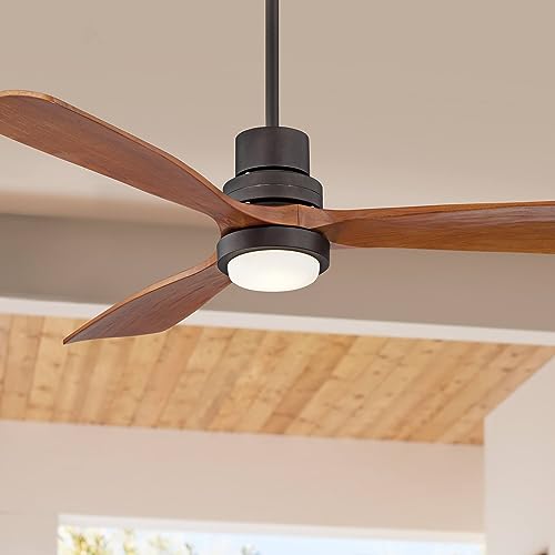 Casa Vieja 52" Delta-Wing DC Modern 3 Blade Indoor Outdoor Ceiling Fan with LED Light Remote Control Solid Wood Oil Rubbed Bronze Damp Rated for Patio Exterior House Porch Gazebo Garage - WoodArtSupply