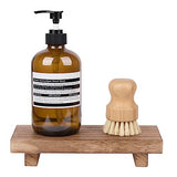 Small Wood Tray Pedestal Stand Farmhouse Bathroom Decor Decorative Wooden Riser Kitchen Soap Dish Holder for Vanity, Counter, Sink, Brown zoocatia