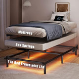 SHOANED Twin Size Bed Frame with LED, 7 Inch Metal Steel Bedframe for Box Spring and Mattress, Heavy Duty Basics Bed Base with Charging Station, Noise Free, Easy Assembly, Black SHOANED
