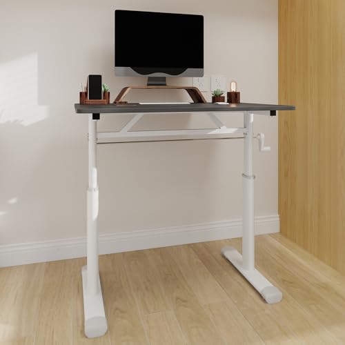roomfitters 31.5" Adjustable Height Study Desk – Compact Multi-Purpose Desk, Manual Crank Standing Desk with 330 lbs Load Capacity, Gray roomfitters