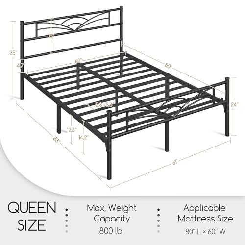 Yaheetech Queen Size Bed Frames Metal Platform Bed Mattress Foundation with Cloud-Inspired Design Headboard/Footboard/Ample Under Bed Storage/No Box Spring Needed/Black Yaheetech