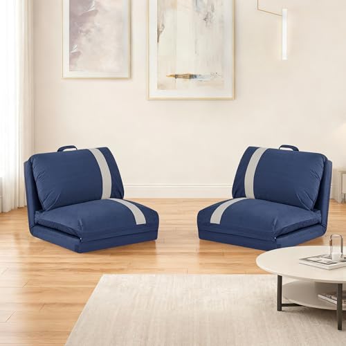 CITTANEO Folding Sofa Bed Set of 2, Convertible Floor Sofa with 6-Position Adjustable Backrest, Metal Frame and Handle, Futon Floor Couch for Dorm, Bedroom, Apartment, Navy Blue CITTANEO