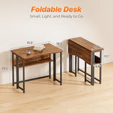 Huuger Folding Desk with Storage Shelf, 31.5 Inch Foldable Computer Table for Small Spaces, Space Saving Sofa Table for Couch, Writing Work Office Computer Desk, Easy to Fold, Rustic Brown Huuger