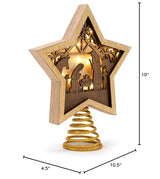 DEMDACO Gold Accented Wooden Star with Cutout Nativity Scene and Warm LED Shadow Box 10 x 8.5 Inches Christmas Tree Topper DEMDACO