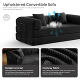 79" Convertible Sofa Bed with Fixed-Shape Frame & Removable Armrests, Modular Corduroy Sleeper Sofa, Folding Mattress Couch for Small Spaces - No Assembly Needed in Black (Includes 2 Pillows) SAVENICA
