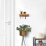 HRONRAD Rustic Key Holder for Wall, Farmhouse Wall Shelf with 4 Hooks, Wall Mounted Key Racks, Wooden Mail Organizer with Hooks for Entryway (Brown - Oak) HRONRAD