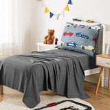Wake In Cloud - Race Car Toddler Bedding Set for Boys, Cute Colorful Sports Car Supercar Wheels, 4 Pieces Soft Crib Bed Set Including Comforter, Sheets and Pillowcase, Gray Wake In Cloud