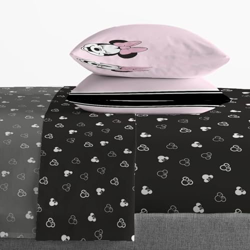 Jay Franco Kids Sheet Set with Fitted, Flat Sheets & Pillow Cover - Ultra-Soft Bedding with Pillowcase for Room Decor, Black - Minnie Mouse, 4 Piece Full Jay Franco